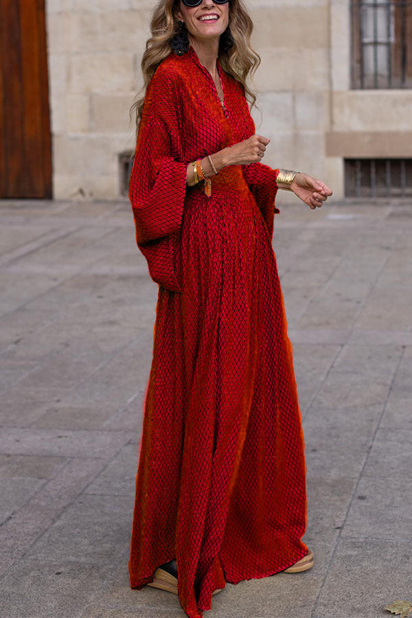 Vestido informal de cuello en V con cuadrícula de color liso a la moda para mujer