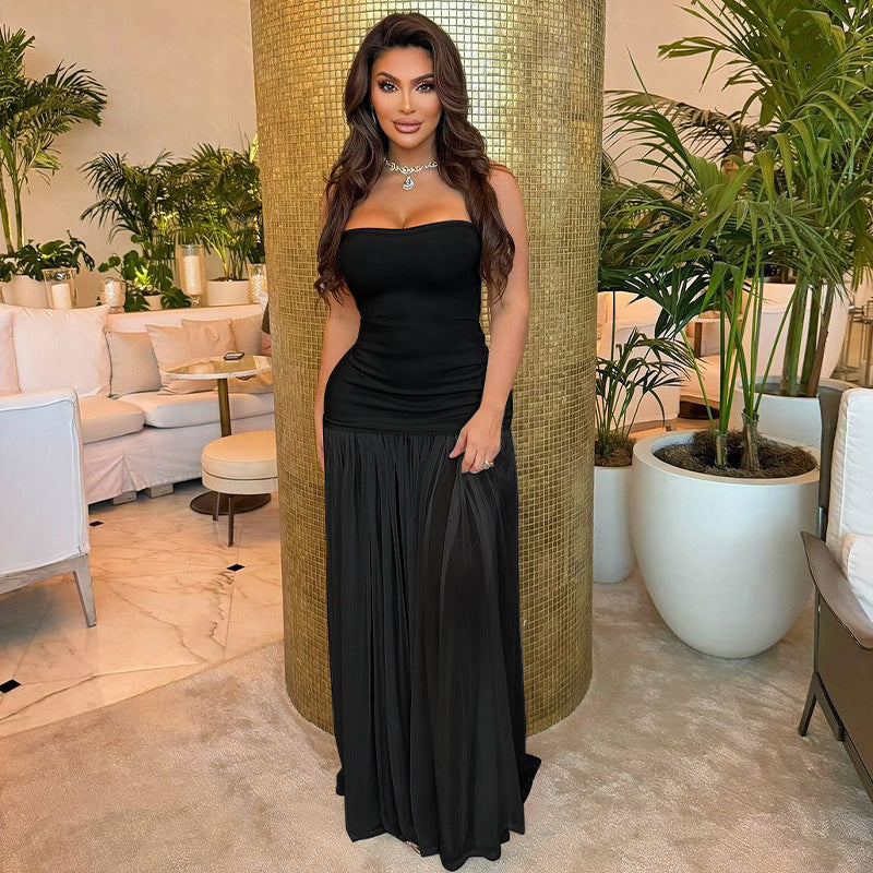 Robe longue tube sexy de couleur unie pour femmes