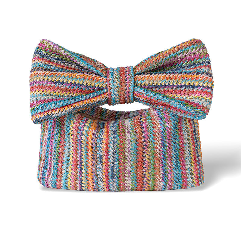 Women Summer Vacation Bow Straw Woven Handbag