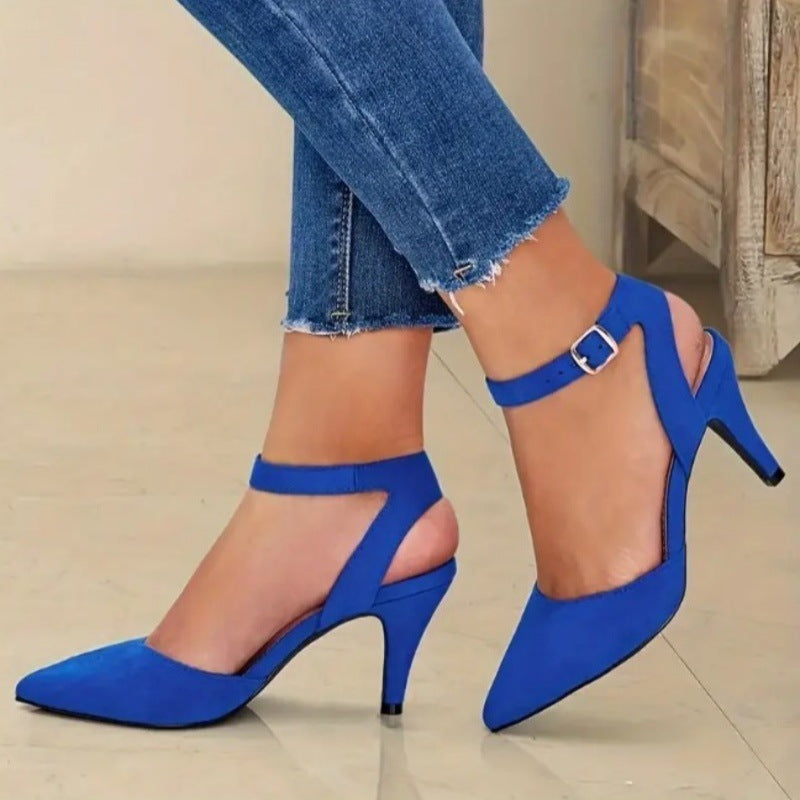 Chaussures à talons hauts en daim à bout pointu et couleur unie pour femmes