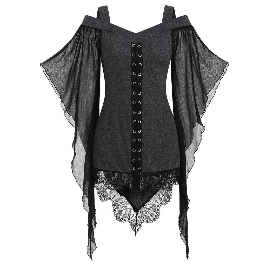 Robe gothique à manches trapèze en mousseline unie pour femme