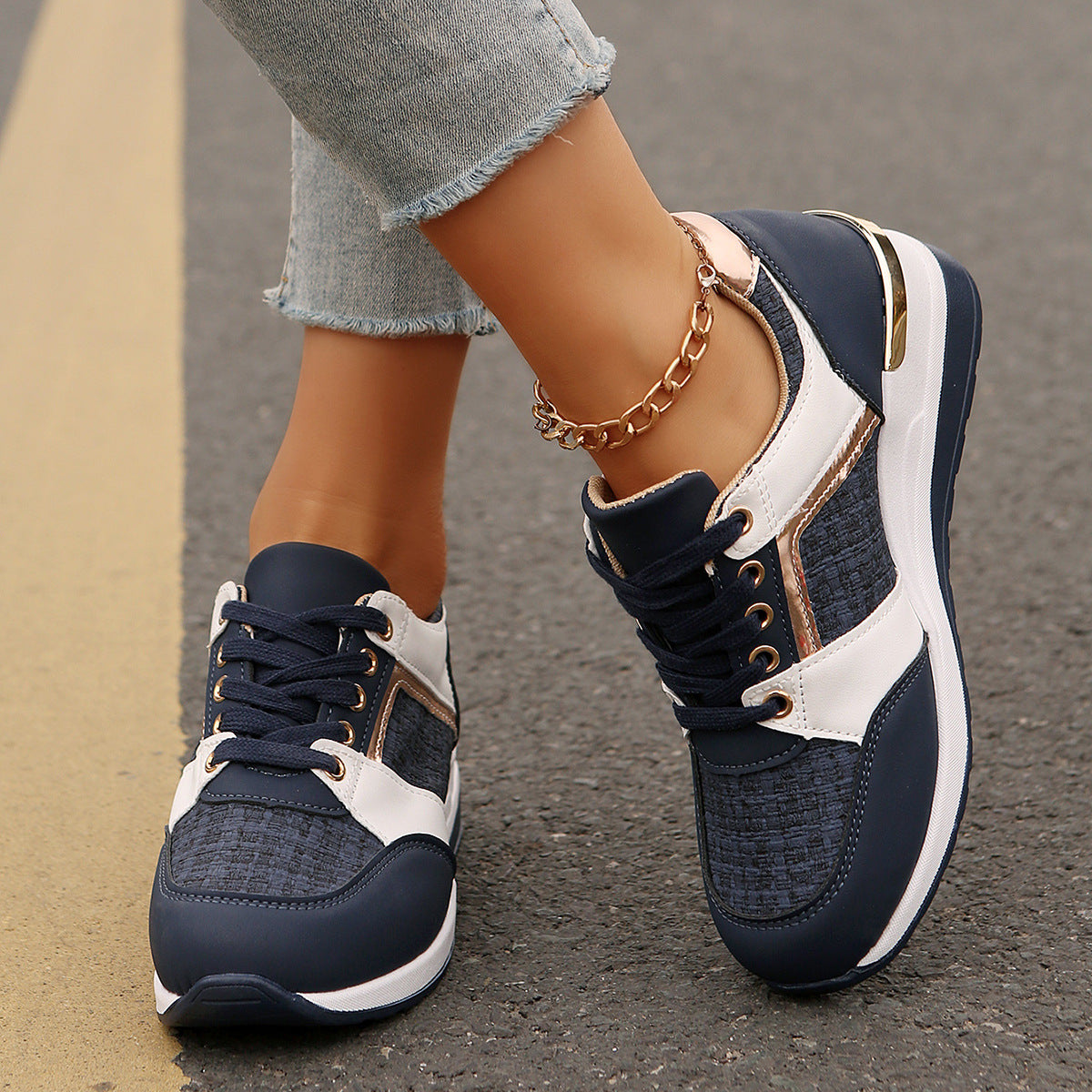 Women Fashion Casual Color Block Platform Sneakers