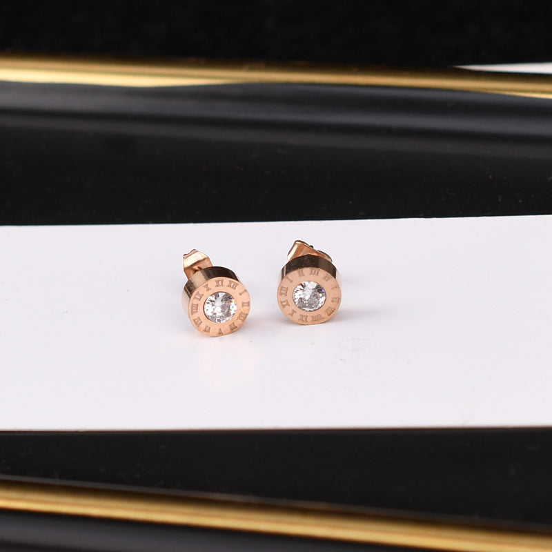 Simple Round Zircon-Encrusted Titanium Steel Earrings