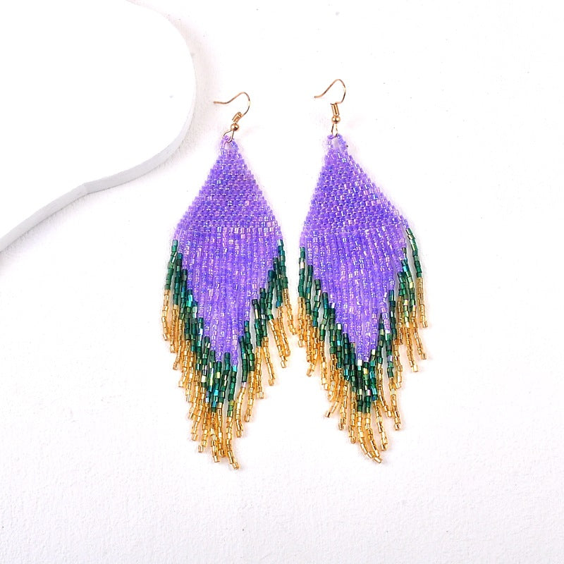 Boucles d'oreilles bohèmes à pampilles et perles de riz pour femmes