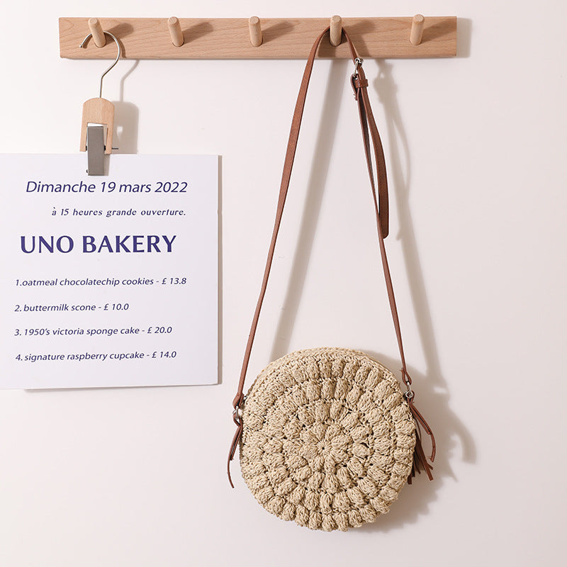 Sac à bandoulière rond tissé de style bohème pour les vacances à la plage
