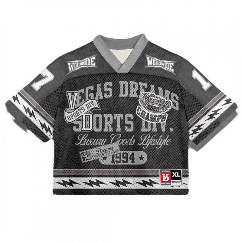Camiseta deportiva informal de malla con estampado del alfabeto para hombre