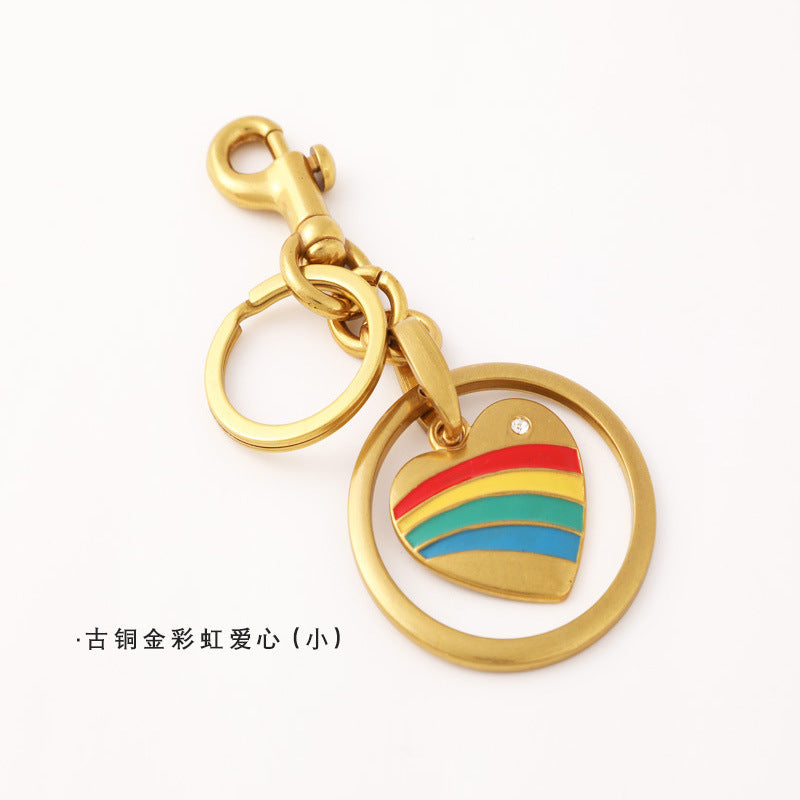 Rainbow Heart Rhinestone Bag Hanging Pendant Key Chain