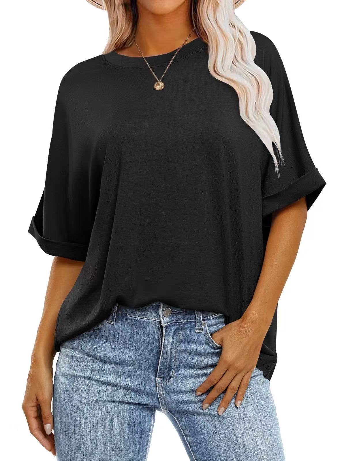 Women Casual Solid Color Spandex Loose T-Shirt