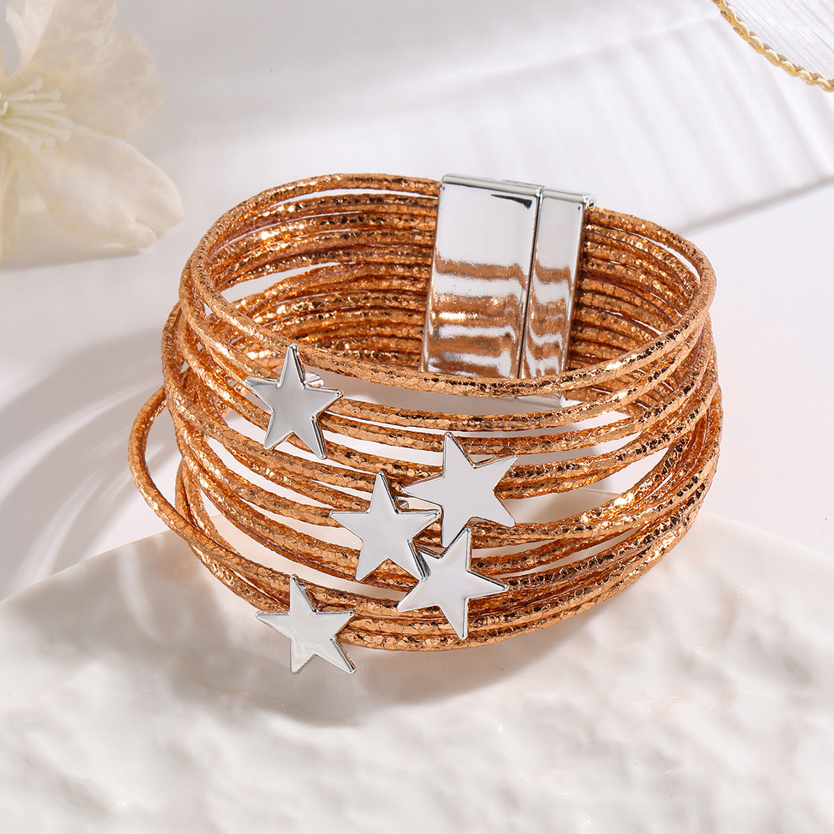 Women Fashion Creative Multi-Layer Five-Pointed Star Leather Bracelet