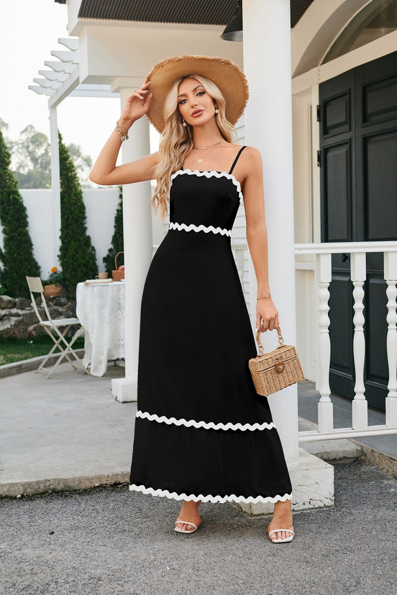 Women Casual Summer Vacation Wave Color Blocking Maxi Sun Dress