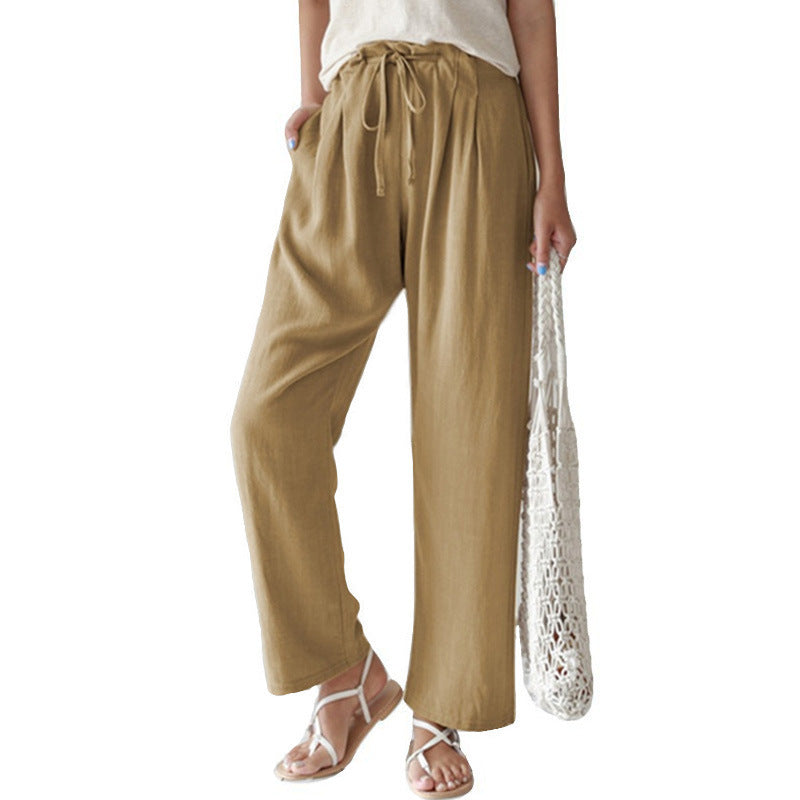 Pantalones casuales de lino y algodón para mujer