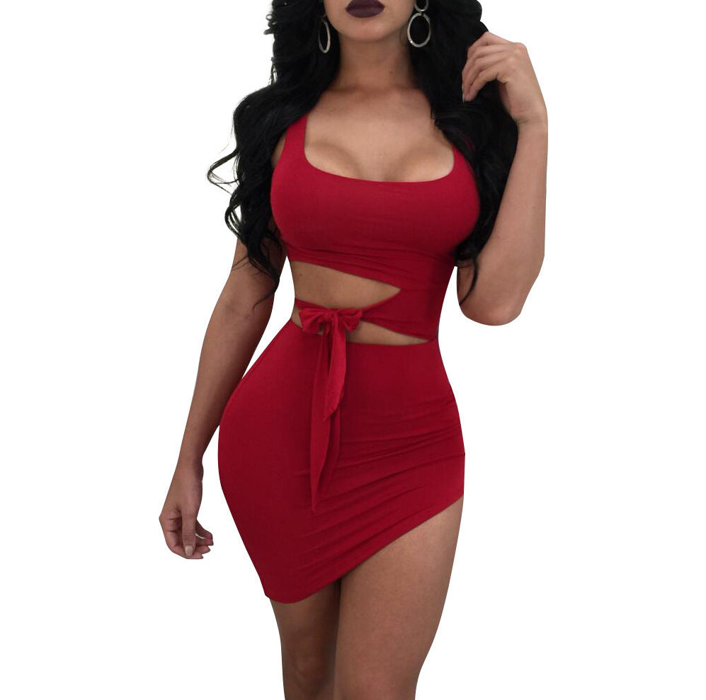 Women Fashion Short Irregular Hollow-Out Sleeveless Dress Material Milk Fiber