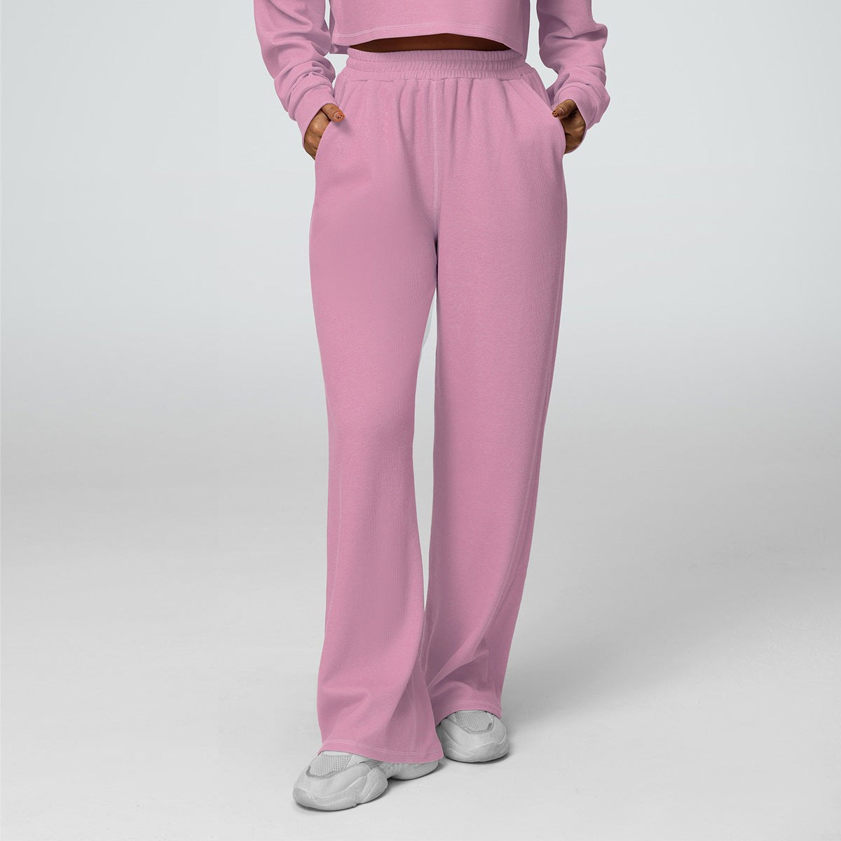 Pantalon de sport décontracté taille haute à jambes larges pour femme en coton