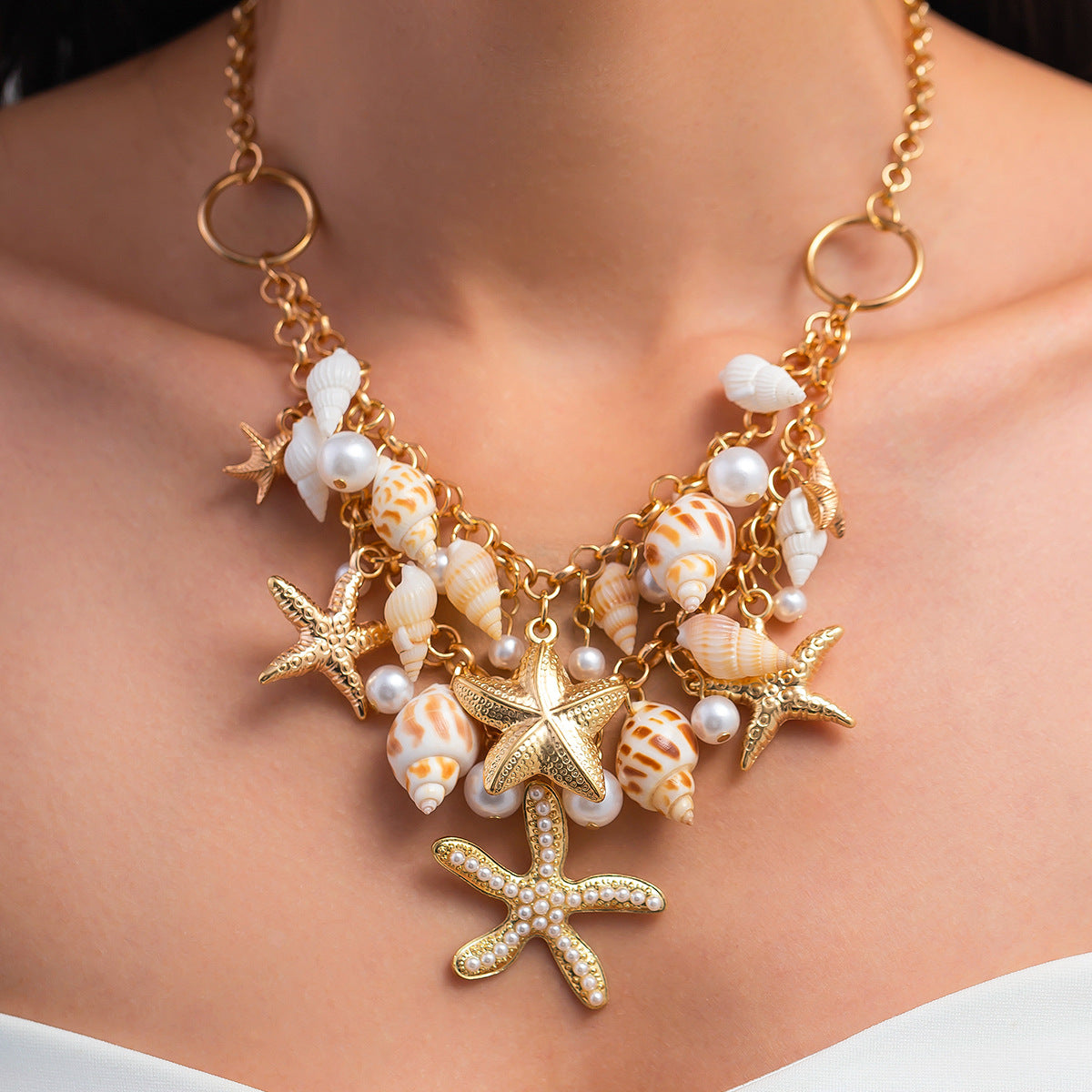 Ocean Wind Vacation Beach Starfish Shell Necklace