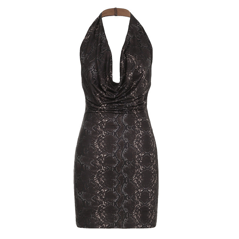 Robe sexy sans manches à col licou et couleur unie pour femme