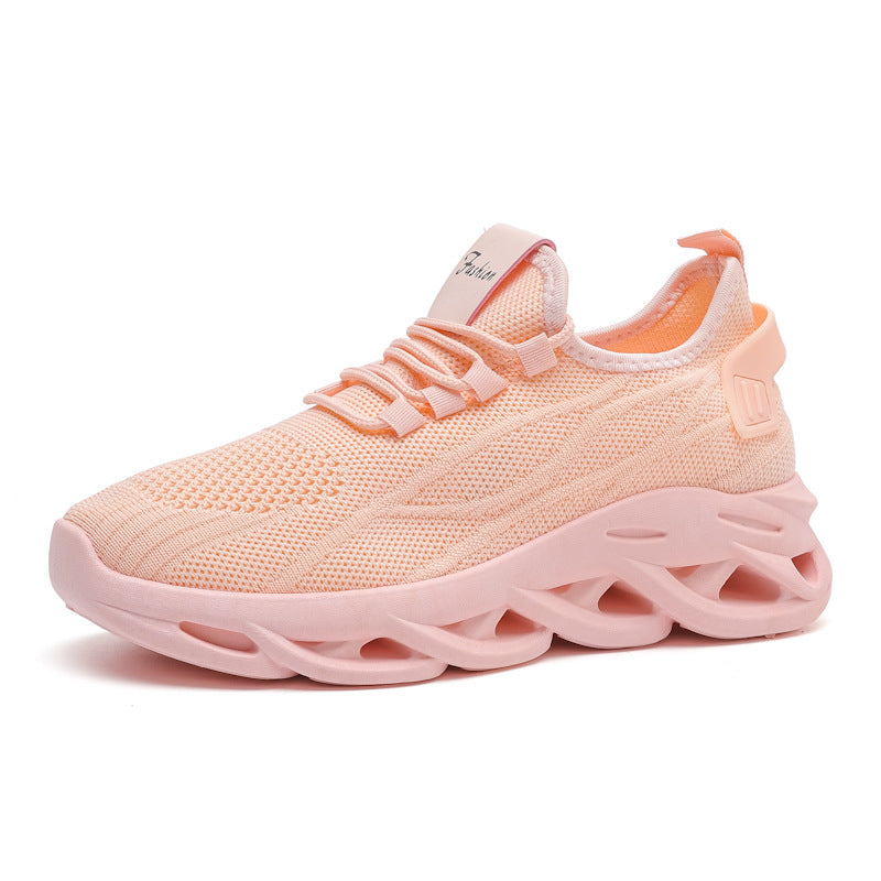 Zapatillas informales de malla transpirable con suela gruesa para mujer