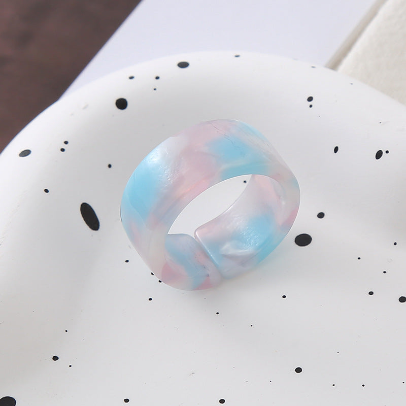 Bague géométrique multicolore en acrylique pour femme - Accessoire élégant