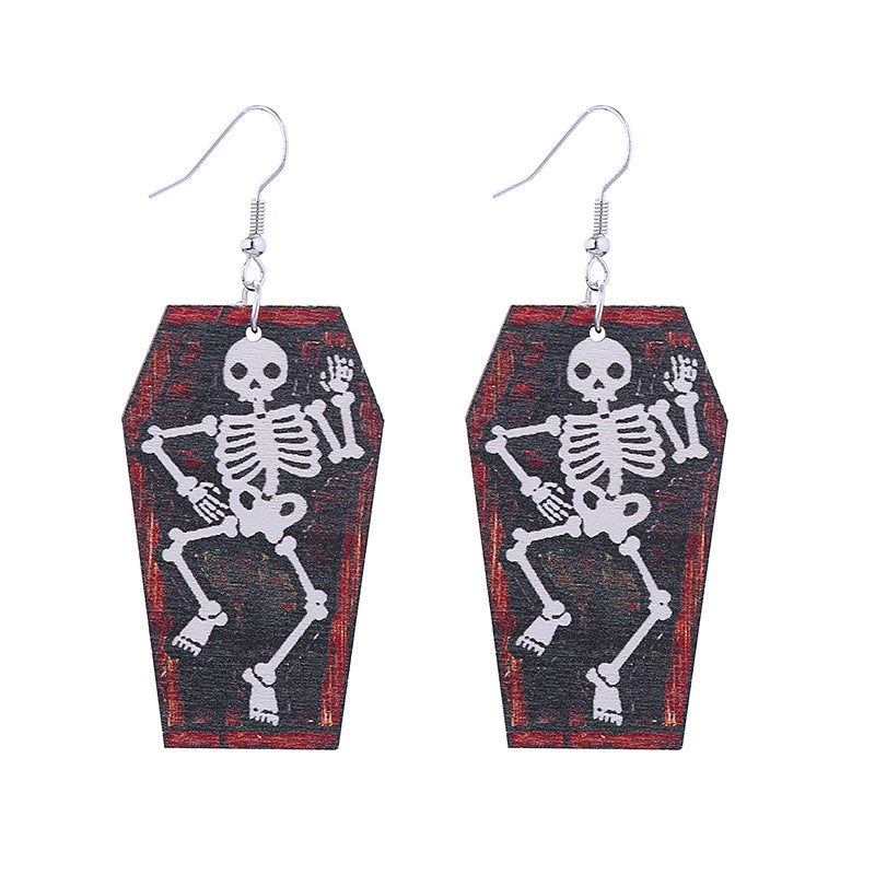 Halloween Women Funny Horror Ghost Witch Wooden Earrings