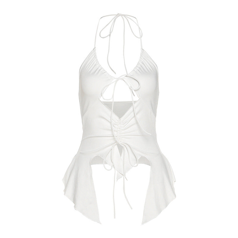 Summer Women Solid Color Slim-Fit Ruffled Camisole