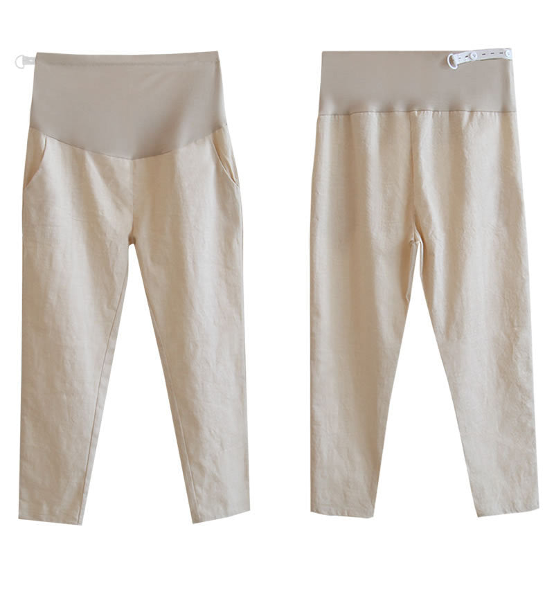 Pantalones casuales de algodón y lino de pierna ancha para mamás