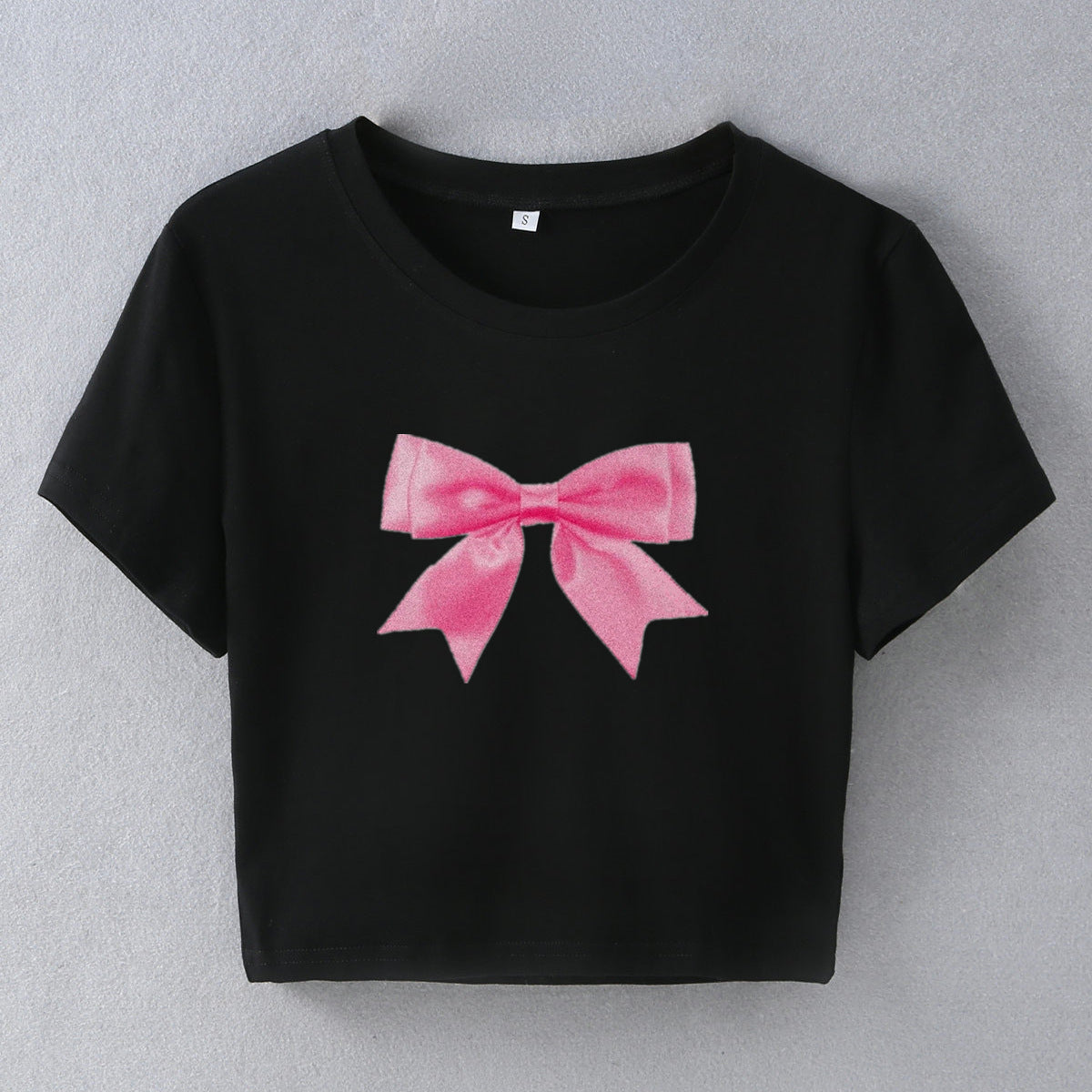 Street Women Fashion Bow Crop Top Tee Short Sleeve Pullover