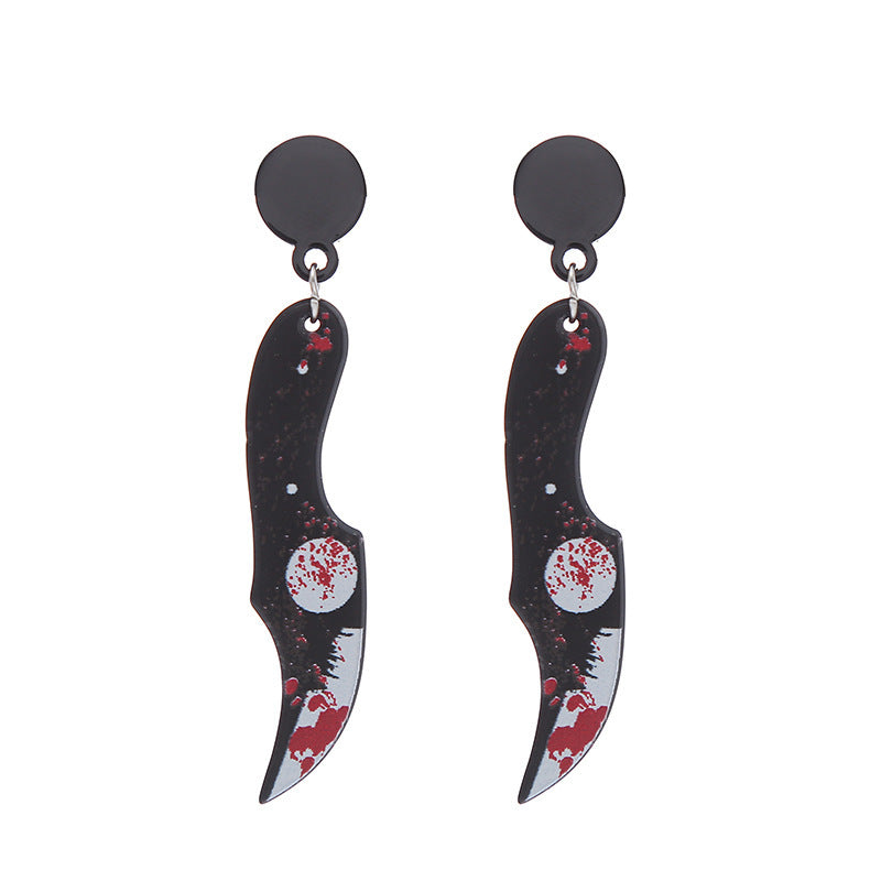 Boucles d'oreilles couteau en acrylique pour femme, motif horreur, humoristique, Halloween