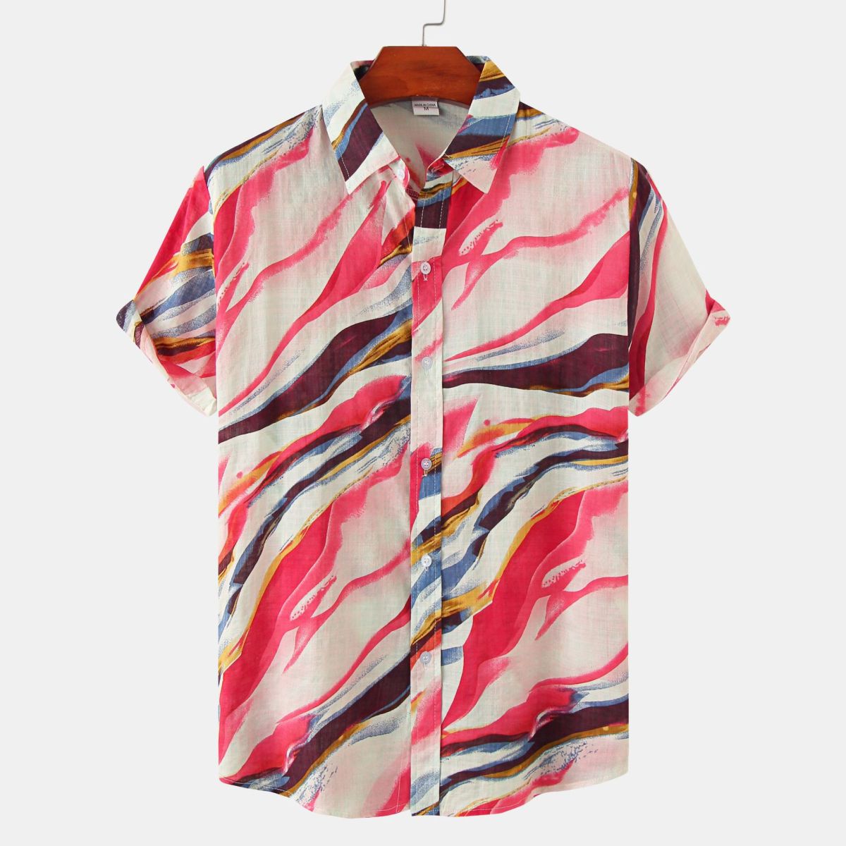 Camisa de verano para hombre con rayas y flores diminutas en 3D