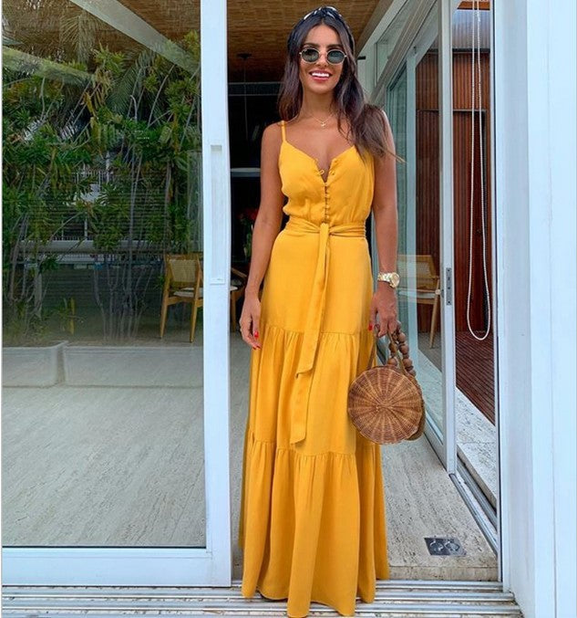 Summer Women Vacation Solid Color Slip Dress