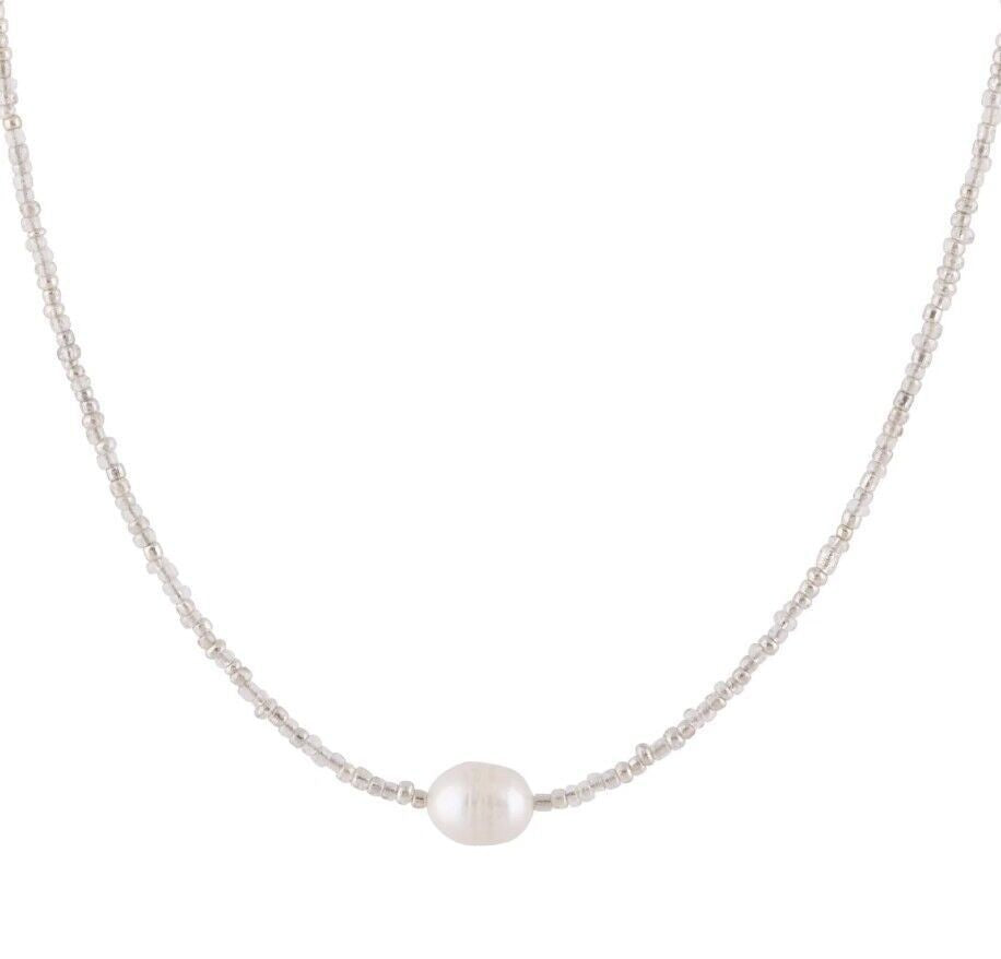 Collar de perlas naturales de arroz para mujer, estilo retro.