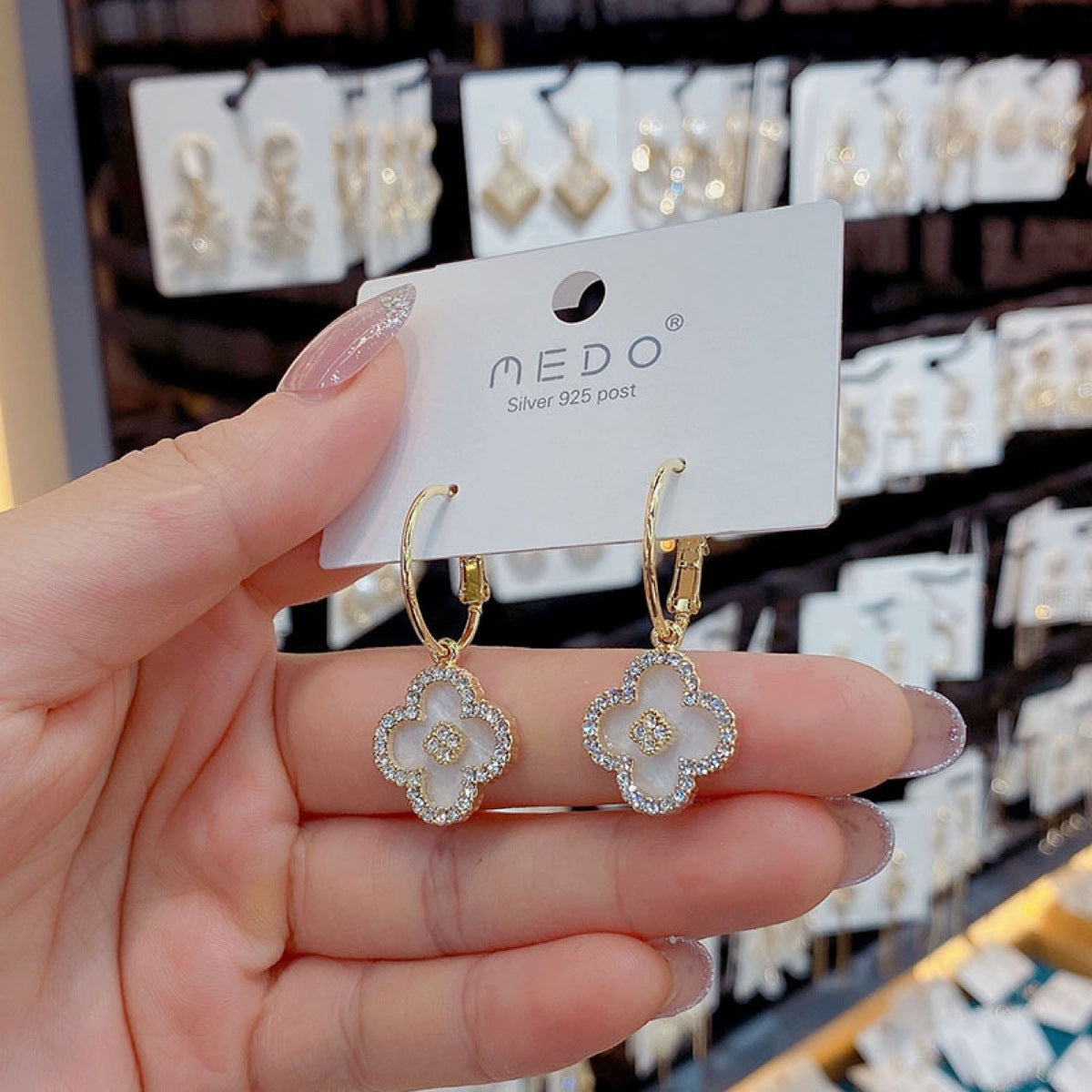 Boucles d'oreilles trèfle en zircon pour femmes