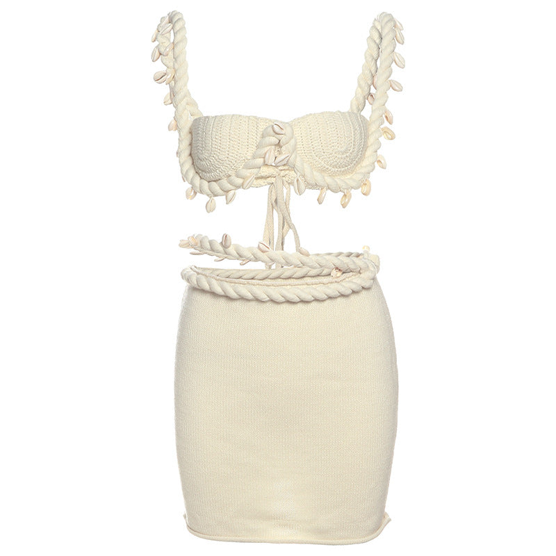 Women Fashion Sexy Knitted Camisole Skirt Set