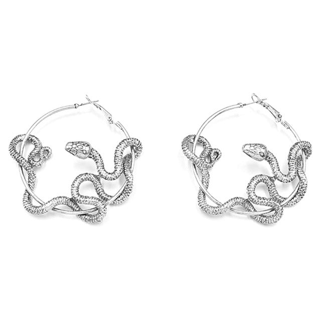 Halloween Women Exaggerated Snake Hoop Earrings