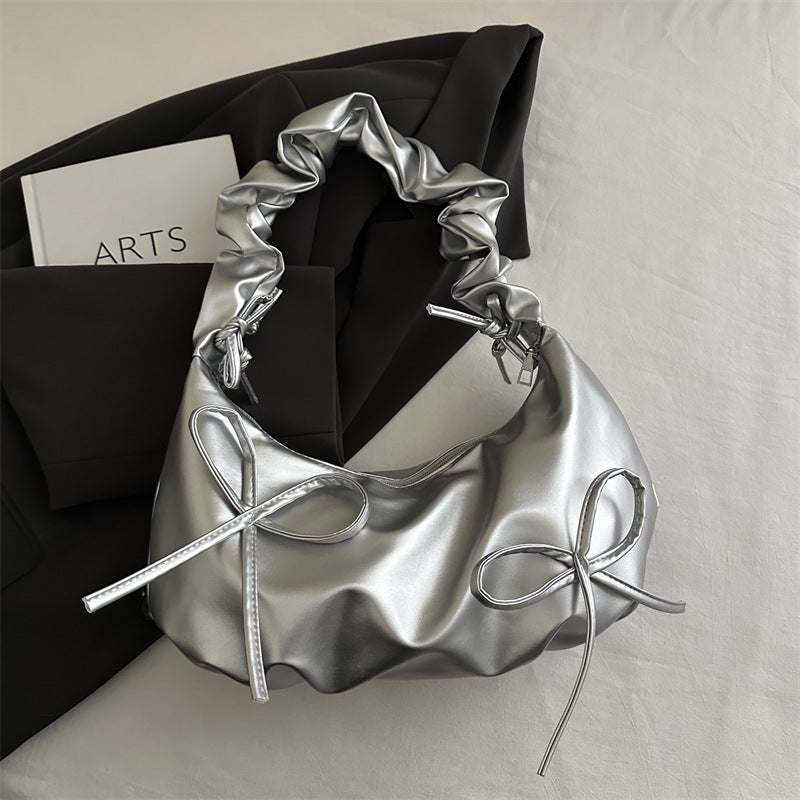 Bolso de hombro plisado de color sólido con diseño de moda