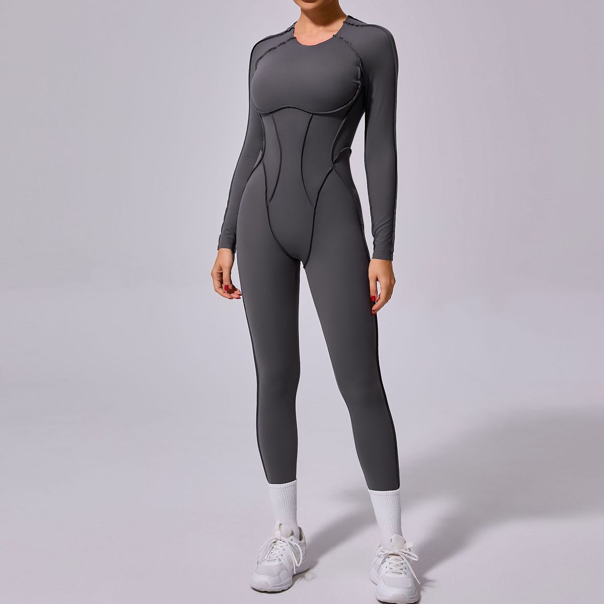 Women Fashion Casual Solid Color Long-Sleeve Jumpsuit