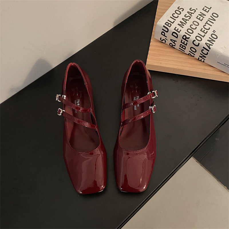 Mocassins Mary Jane en cuir verni vintage pour femmes
