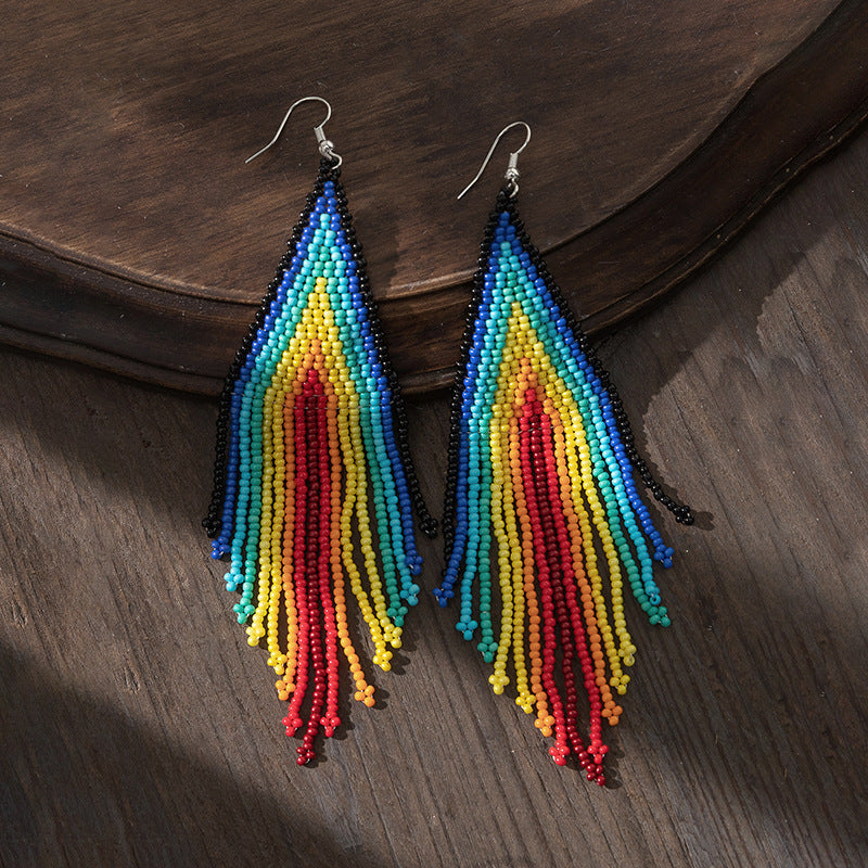 Boucles d'oreilles bohèmes à pampilles et perles de riz pour femmes