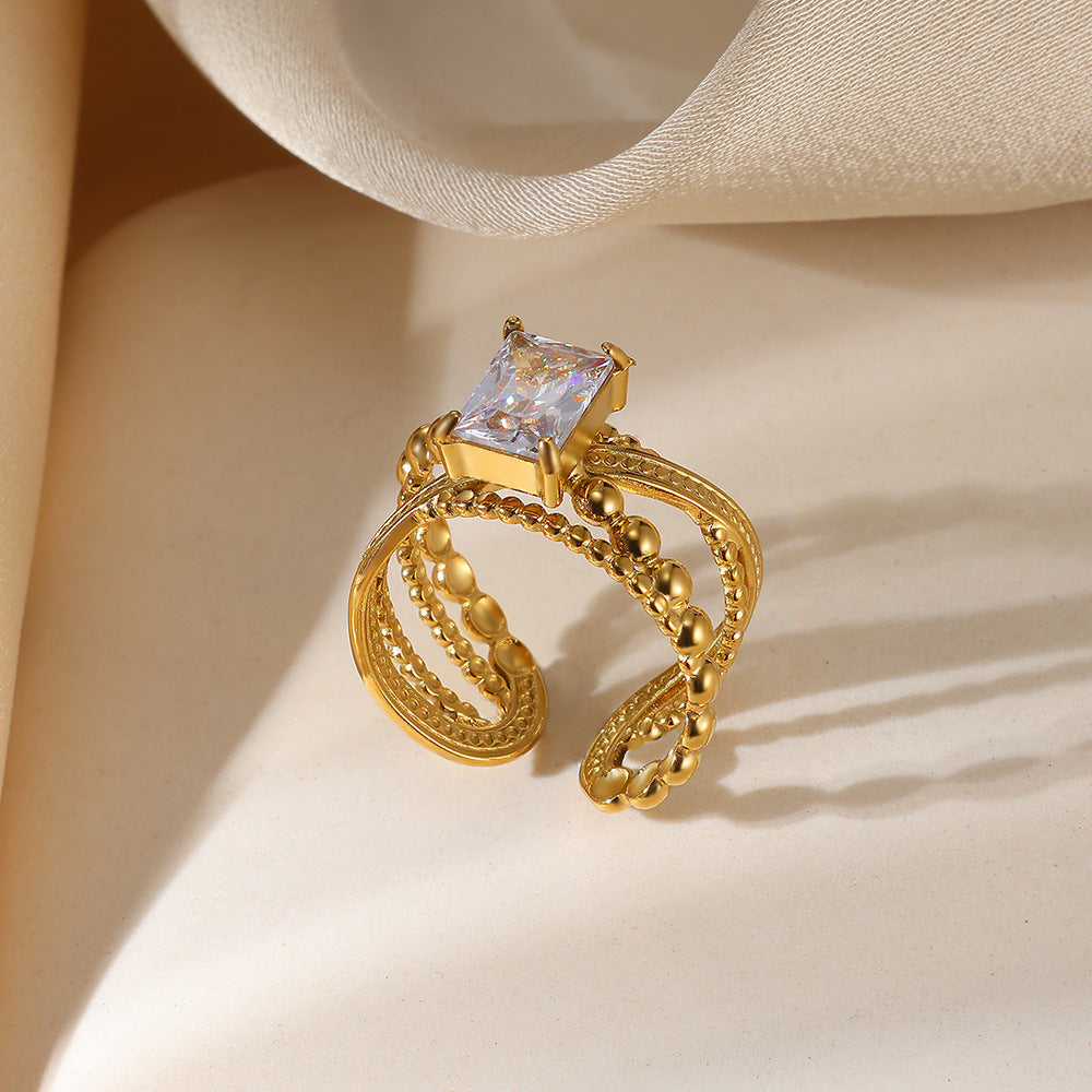 Anillo de amor con estrella de acero y titanio exagerado para mujer