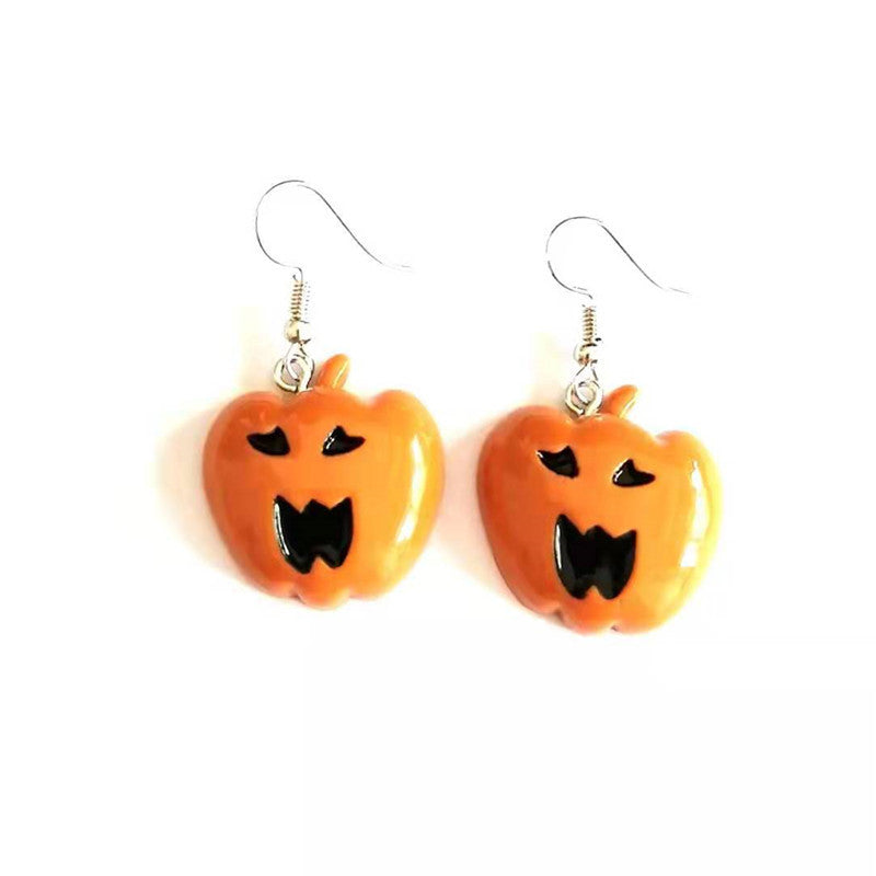 Pendientes colgantes de calabaza de resina de Halloween para mujer