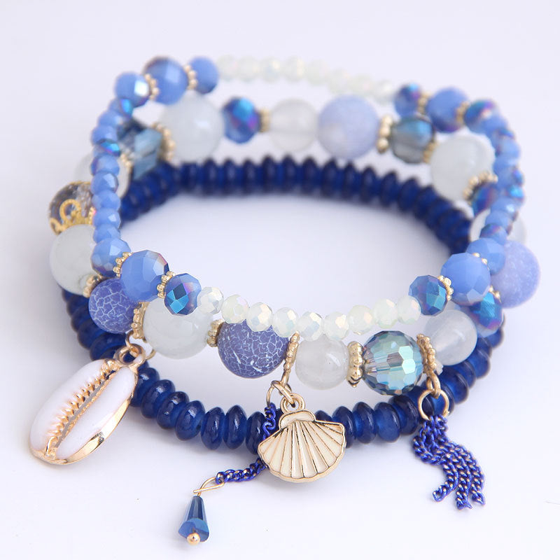 Pulsera de cuentas multicapa estilo bohemio oceánico para mujer