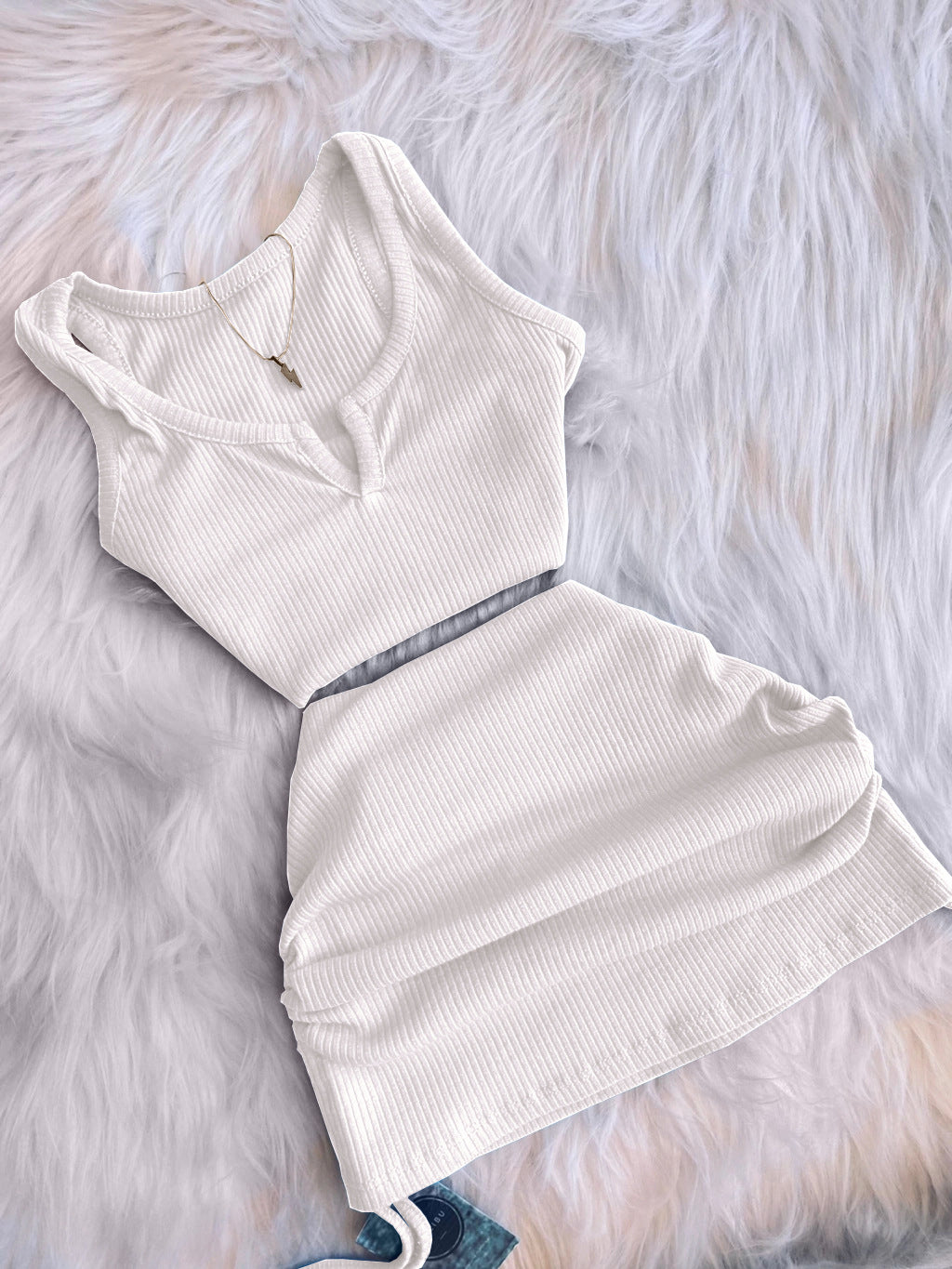 Women Fashion Casual Tank Top and Mini Skirt Set