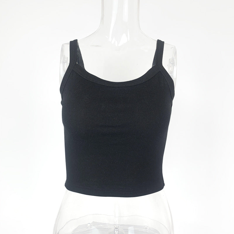 Women Fashion Casual Solid Color Threaded Knitted Sleeveless Crop Top