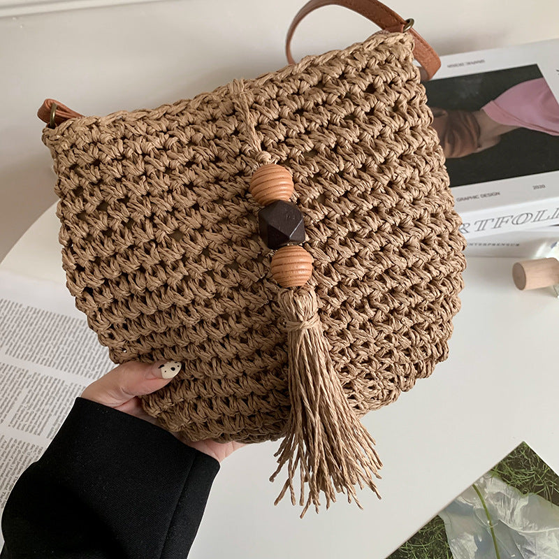 Bolso de hombro tejido informal bohemio