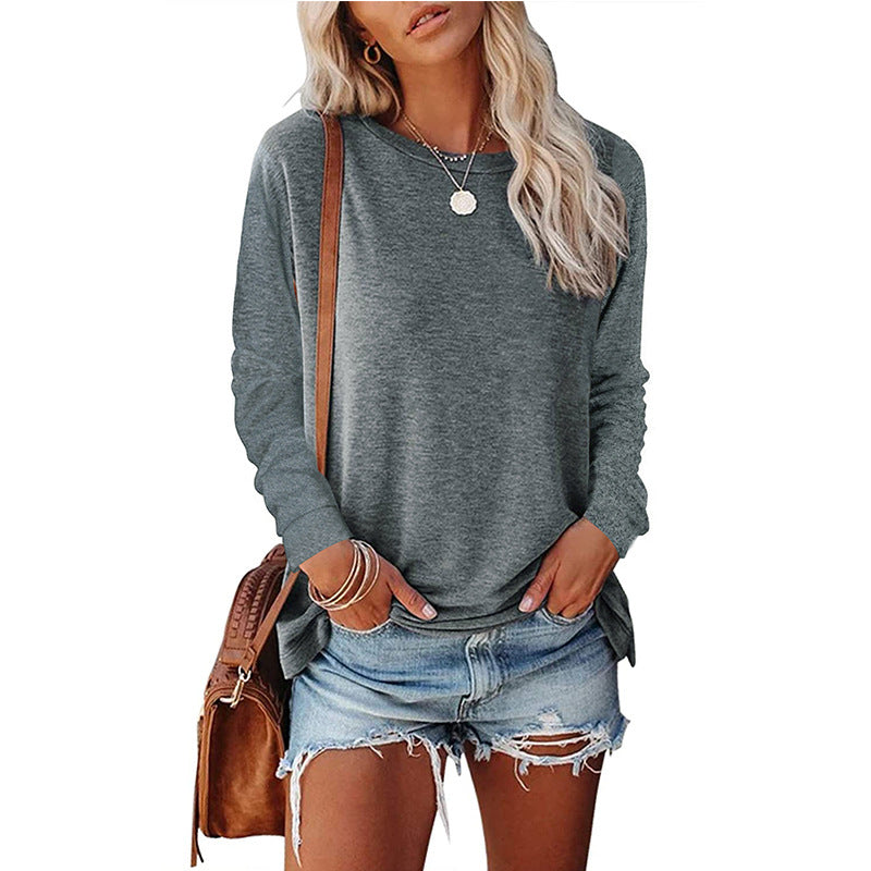 T-shirt ample à manches longues et col rond pour femme