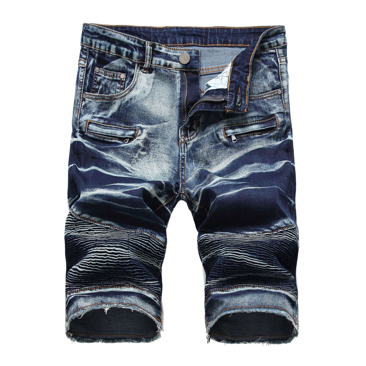 Men Fashion Casual Zipper Wrinkle Stretch Denim Shorts