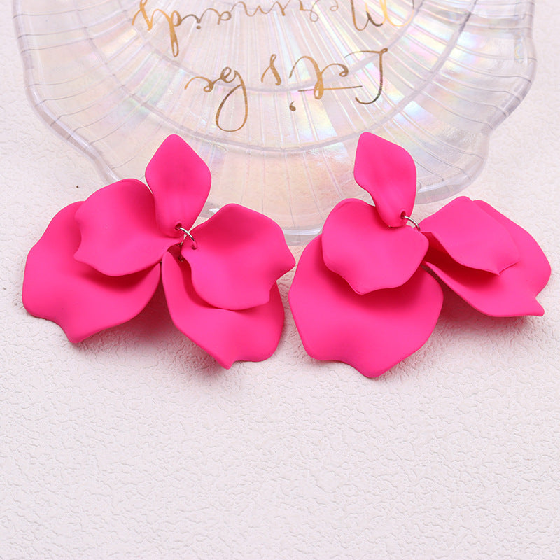 Bohemian Solid Color Petal Tassel Acrylic Earrings