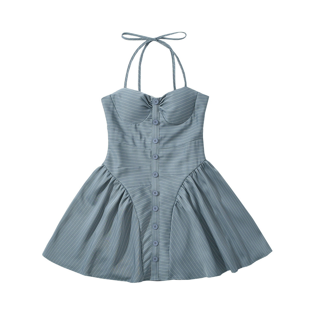 Vestido sexy de rayas con cuello halter para mujer