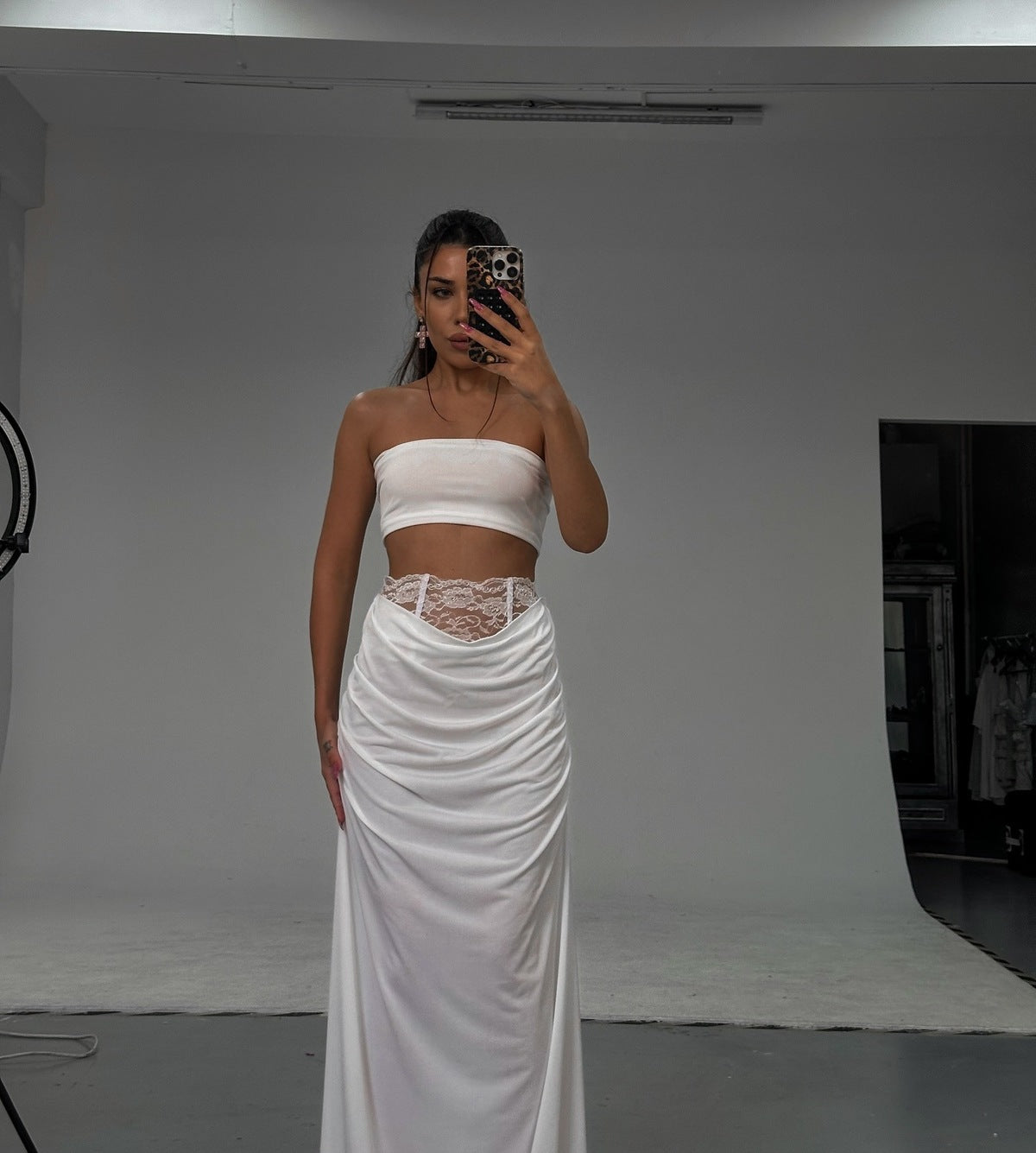 Women Fashion Elegant Lace Satin High Waist Skirt