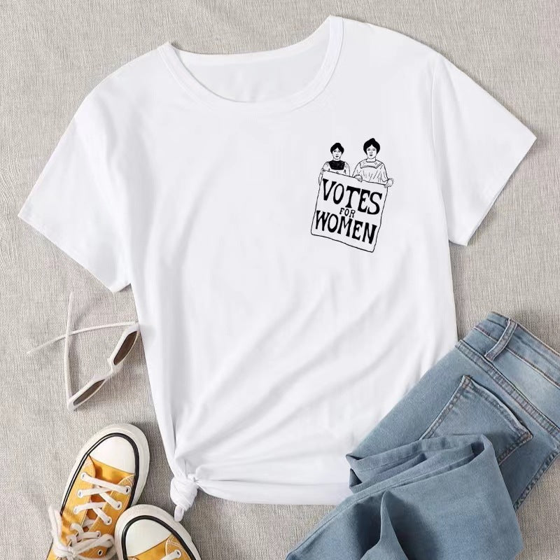 Women Casual Printed Cotton Blend Round Neck T-Shirt