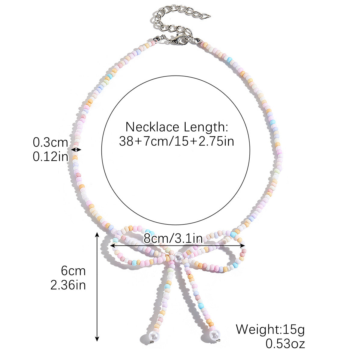 Collar bohemio con cuentas de arroz y lazo para mujer