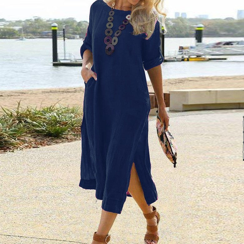 Summer Women Casual Solid Color Maxi Dress